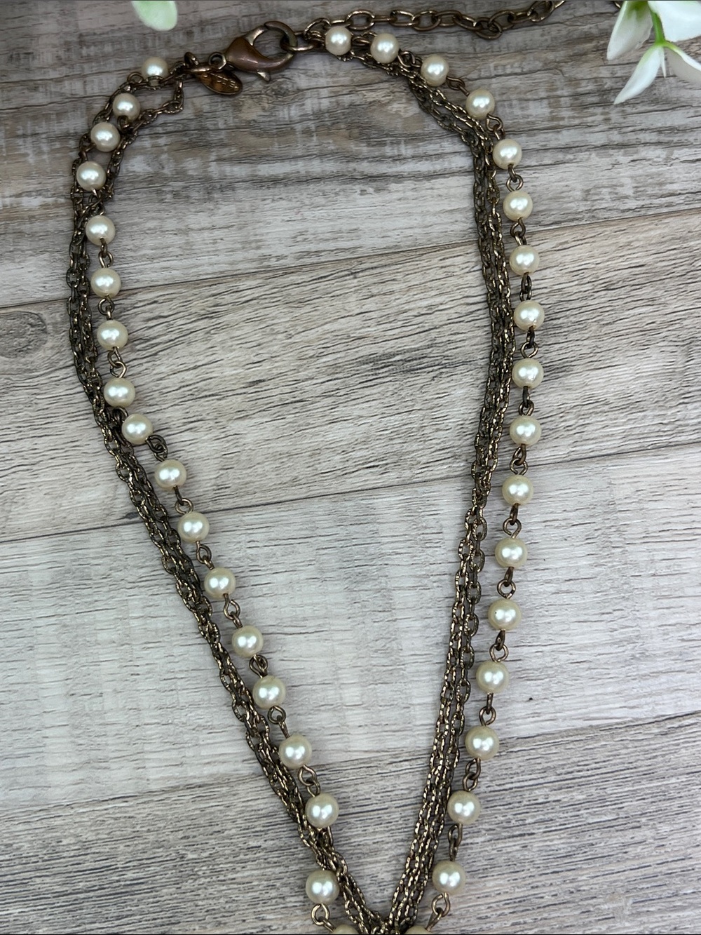 Chico’s Multi-Strand Starfish Pearl Rhinestone Necklace - Picture 4 of 11